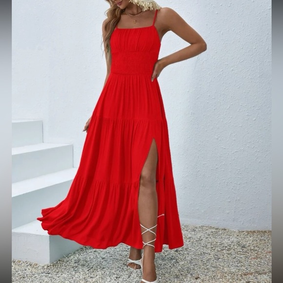 beach semi formal dress Ribbed Side Slit Long Cami Dress – Wholesale Capella Apparel main image 0